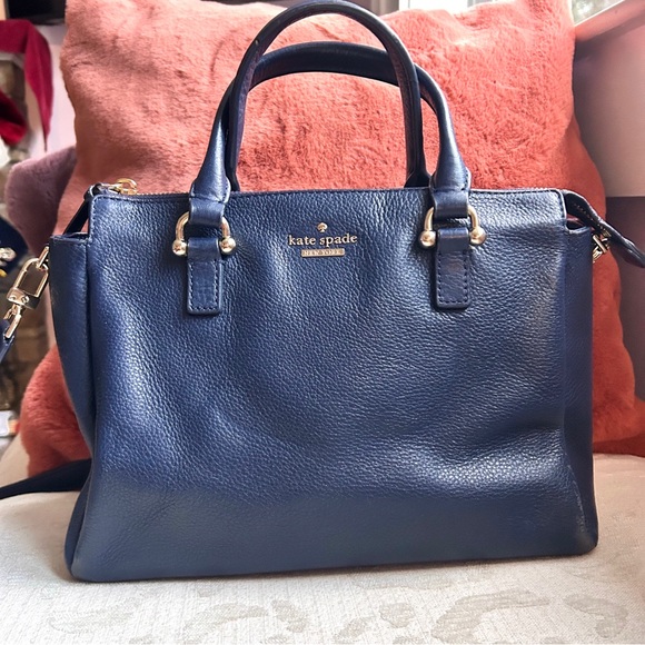 Kate Spade Lombard Brodie Satchel,Navy Leather with crossbody strap - Picture 1 of 10